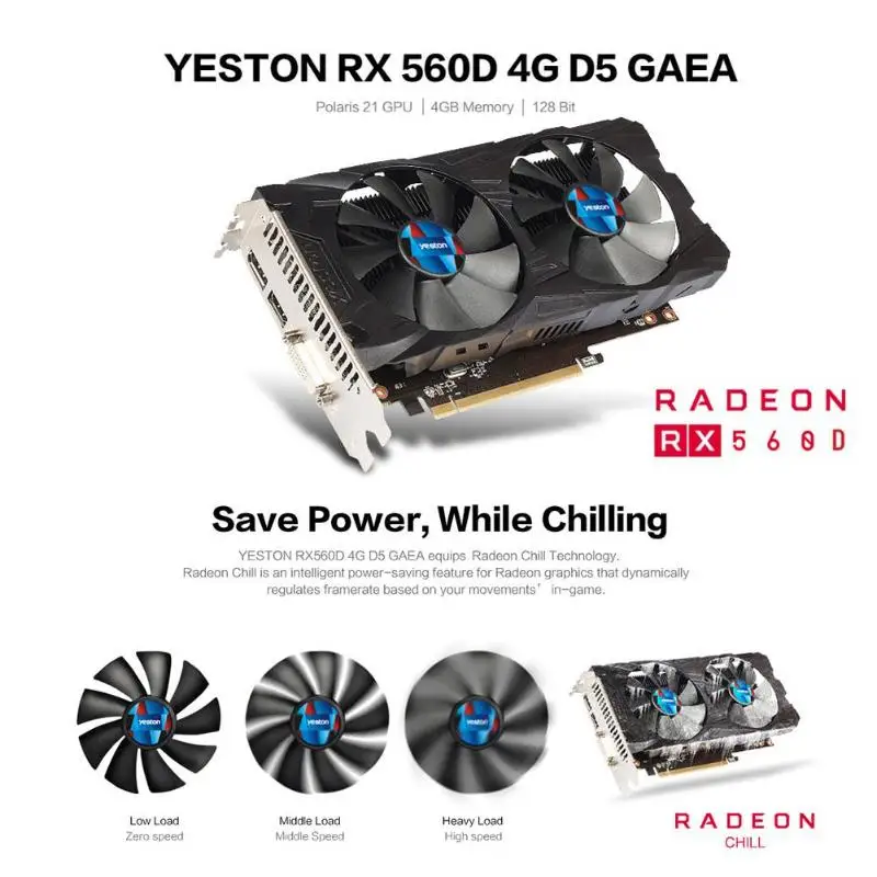 Yeston RX560D-4G видеокарты 128 бит GDDR5 6000 МГц игровой настольный компьютер видеокарты Поддержка DVI-D HDMI DP для AMD