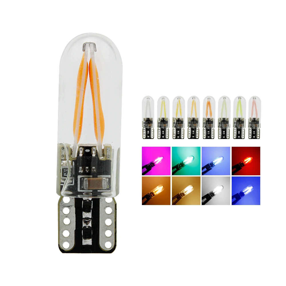 5 шт. 12 V 24 T10 светодиодный нити Стекло оболочки COB машинные огни W5W 194 Клин легкий