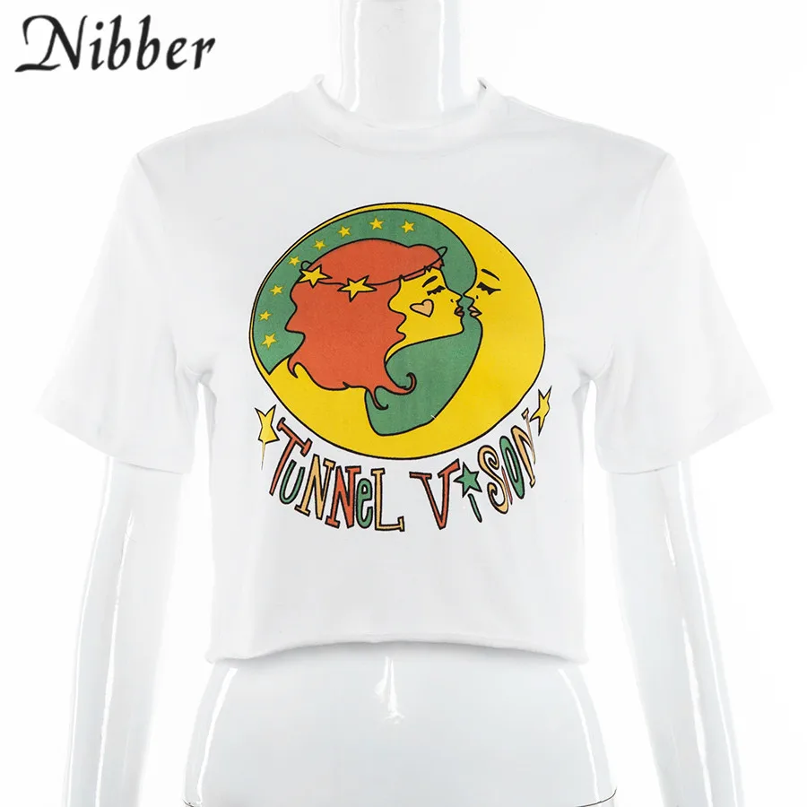 Nibber/белые базовые хлопковые укороченные топы с принтом; женская летняя футболка с коротким рукавом; модная Милая Уличная Повседневная Толстовка для девочек