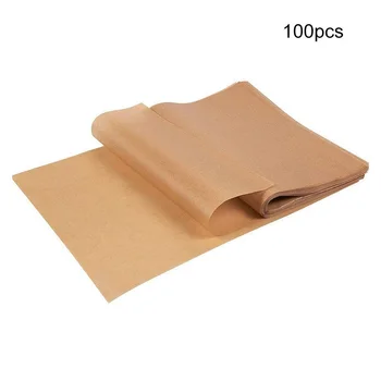 

100pcs Raw Wood Pulp Steamer Paper Baking Liners Sheets Precut Non-stick Wax Air Fryer Oil Paper Fryer Pad Paper