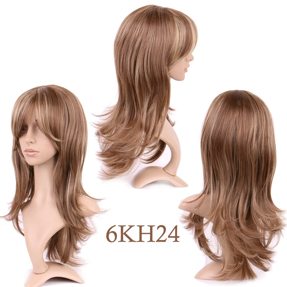 SNOILITE 15 дюймов Синтетические парики слоистые длинные коричневые смешанные два тона парики с челкой Классический колпачок для женщин парик волос