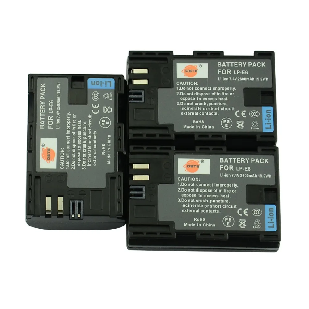 DSTE 3pcs LP-E6 LP-E6N Battery For Canon EOS 5DS R 5D Mark II III 6D 7D 60D 60Da 70D 80D