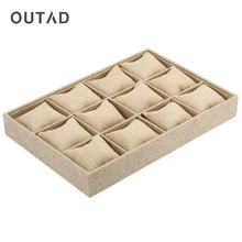 12 слотов Браслет Дисплей коробки часы ювелирные изделия шкатулка Чехол Органайзер держатель для хранения лоток Подушка пеньковая ткань стенд