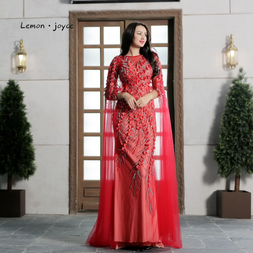 

Vintage Red Evening Dresses 2019 New Formal Scoop Neck With Jacket Crystal Beading Tulle Floor-Length Prom Party Gowns Plus Size