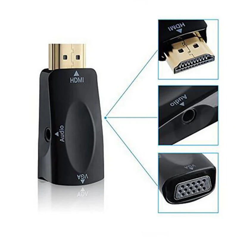 Адаптер MOONBIFFY HDMI в VGA кабель конвертер с аудиокабелем поддержка HD 1080P для ПК