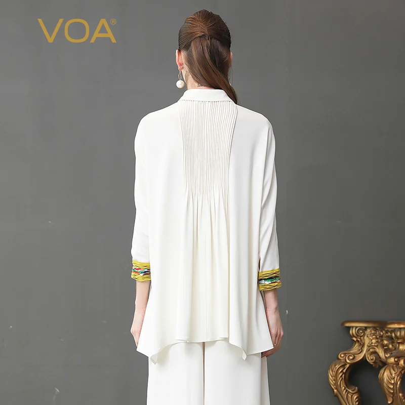 Блузка VOA Женская белая из тяжелого шелка с длинным рукавом|shirt women|shirts women topssilk blouse