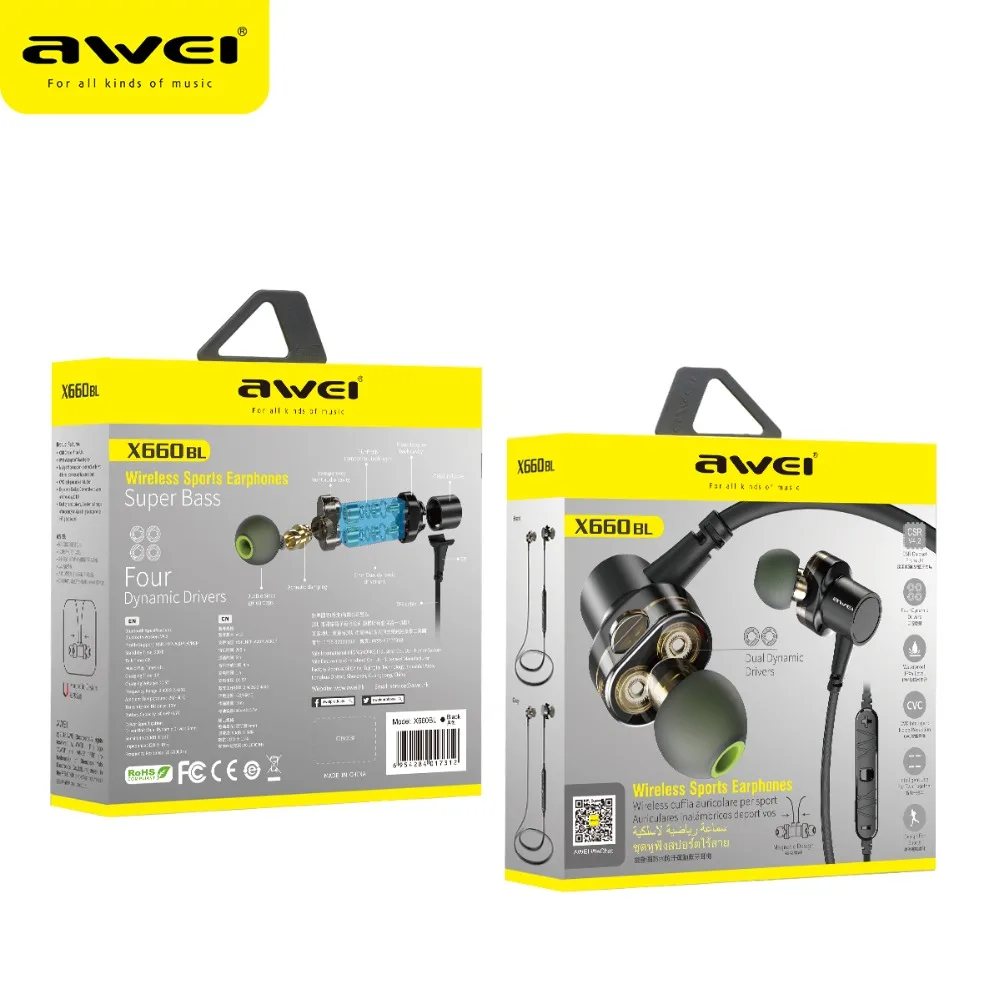 Магнитные Bluetooth Наушники AWEI X660BL спортивные беспроводные наушники