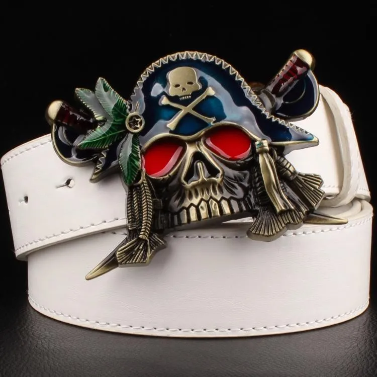 Модная новинка Мужская кожаная металлическая пряжка на ремень цветной Пиратский Нож ремни панк Рок преувеличенный череп ремень с изображением пирата хип хоп пояс