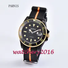 New 40mm Parnis black dial black PVD case ceramic bezel yellow numbers sapphire glass miyota Automatic movement Men’s Watch