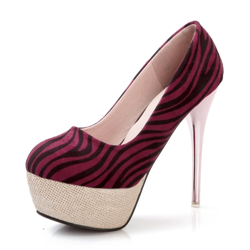 Big Size Sexy Metal Spool Heel Zebra Print Pumps 2015