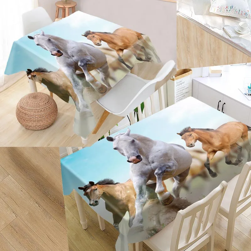Horse Running Custom Table Cloth Oxford Print Rectangular Waterproof Oilproof Cover Square Wedding Tablecloth | Дом и сад