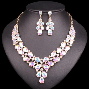 

Fashion Crystal Bridal Jewelry Sets Costume Accessories Wedding Necklace Earring Set Party jewellery Gifts for Brides Women Lady