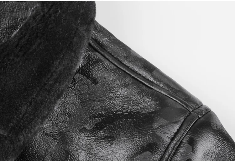 Черные мужские зимние теплые Камуфляж ягненка шерстяные повседневная куртка мужская меховой воротник Плюшевые куртка из искусственной кожи пальто европейский стиль F7146