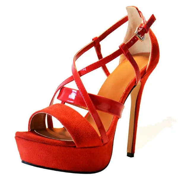 

2015 Spring Summer Fashion New Style  Solid Cross-tied  Buckle Strap  Open Toe Cover Heel High Thin Ladies Sandals Size 4-14