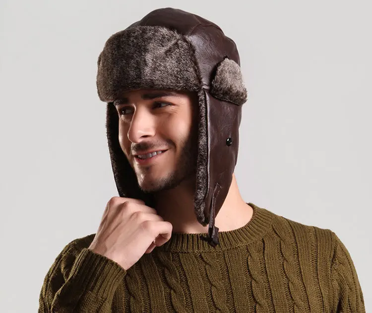 Русские уличные меховые шапки-бомберы для Для мужчин Новая Вязаная Лыжная шапочка для бассейна зимние шапки шапка, закрывающая уши