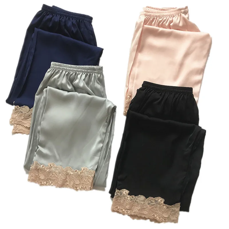 

Spring Summer Rayon Women Casual Home Clothes Lace Trim Sleep Bottoms Casual Nightwear Pyjama Trousers Ladies Pants M L XL XXL