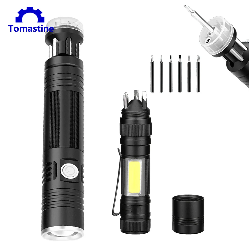 

Portable COB LED Flashlight with Screwdriver Magnet 3 Modes Torch Tools Light Up T6 LED Light USB Cable Torch