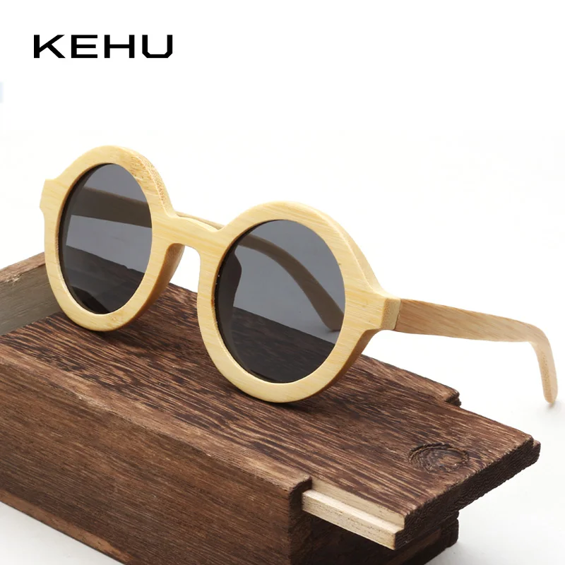 KEHU деревянные круглые солнцезащитные очки поляризованные Для женщин высокое качество Polaroid Солнцезащитные очки женские UV400 очки K10047