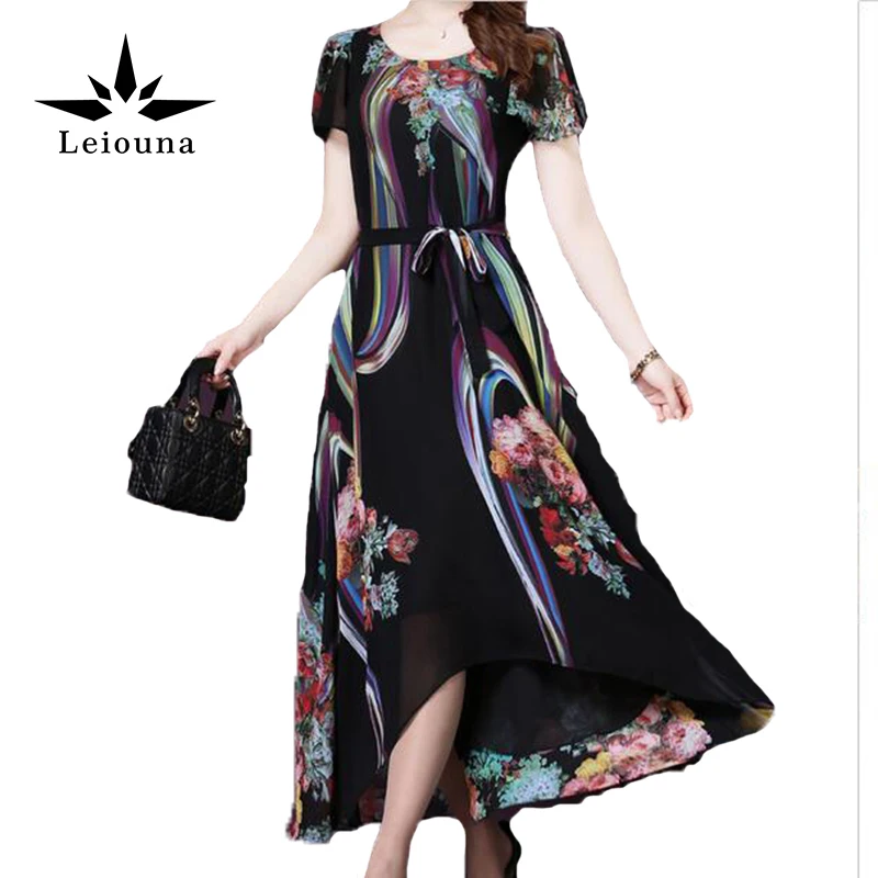 Leiouna/модное платье с цветочным принтом в стиле бохо шифоновое короткими рукавами
