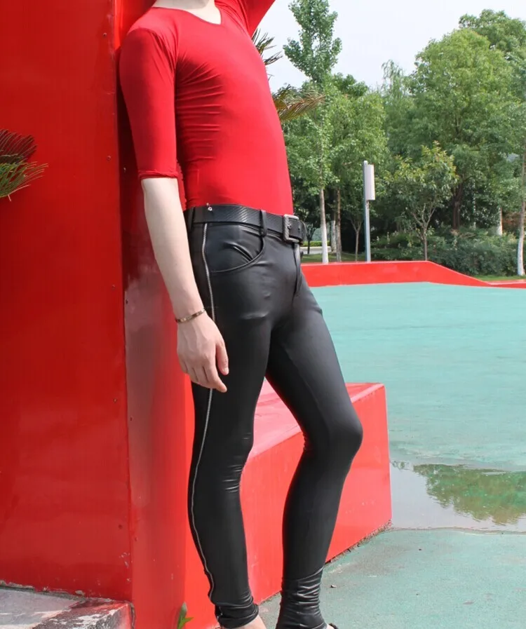 Мужские сексуальные матовые черные брюки Тонкий обтягивающий прилегающий уникальный боковой молнии повседневные брюки стильные новые