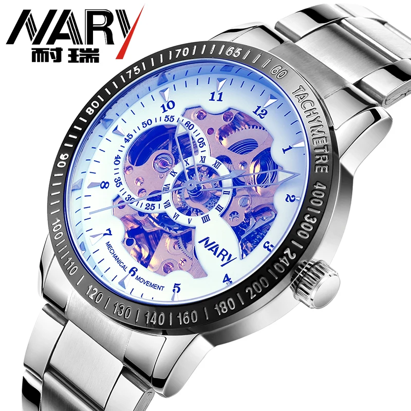 NARY 2016 Brand Luxury Brand Sports Men s Automatic Skeleton Mechanical Military Wrist watch Men full