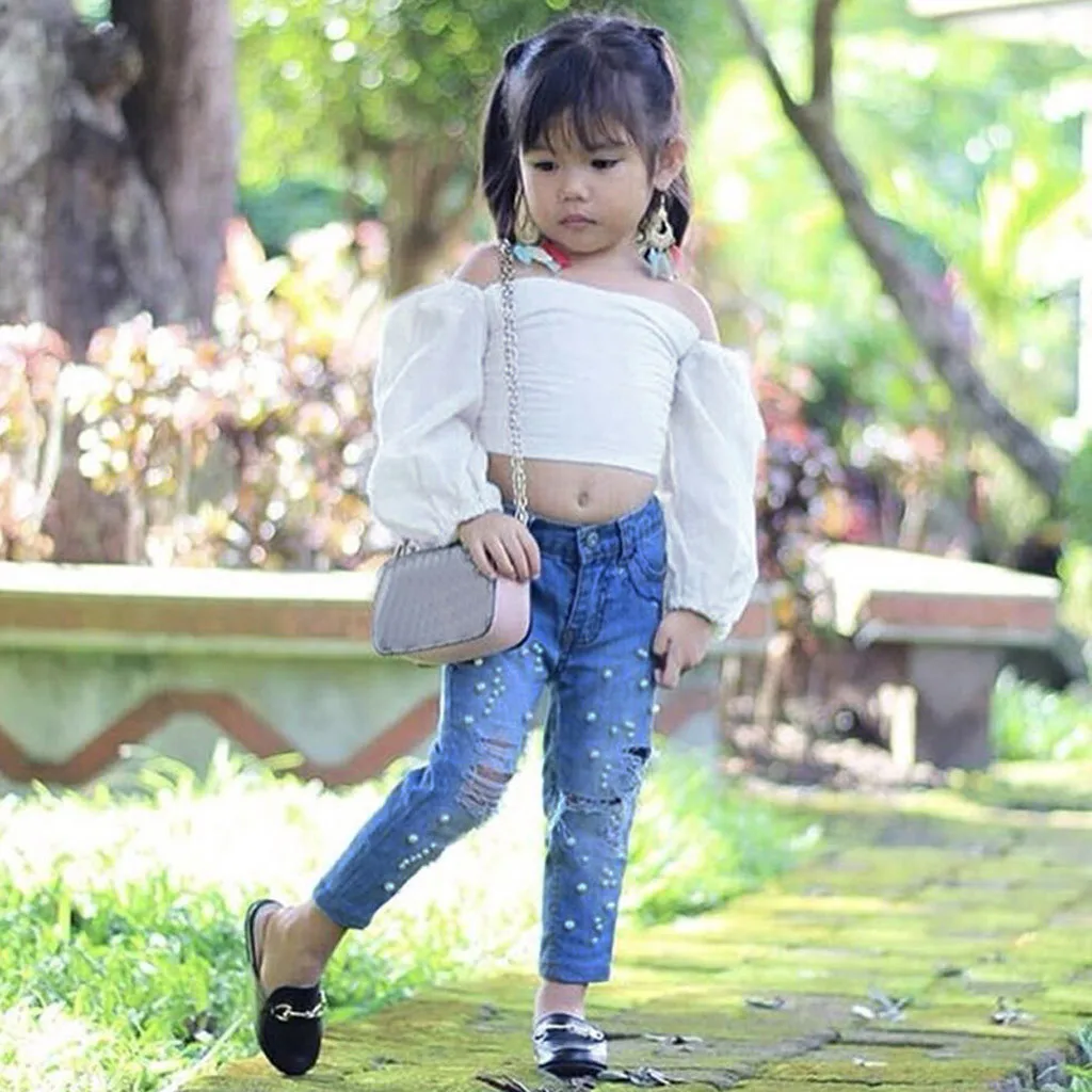 2019 New Arrival White Infant Toddler Baby Girls Off Shoulder Tops