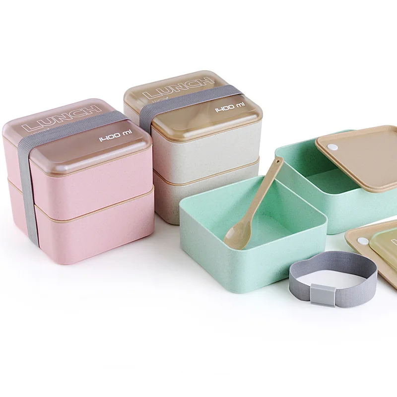 

Japanese style two-layer lunch box .Simple square lunch box.Environmentally friendly material