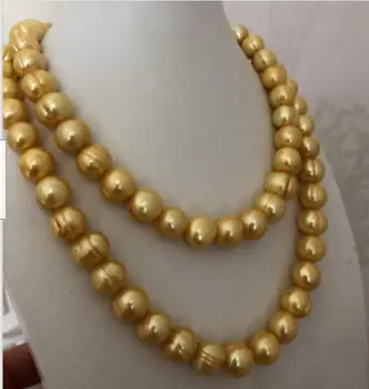 

gorgeous 11-12mm baroque gold pearl necklace 36" 50"