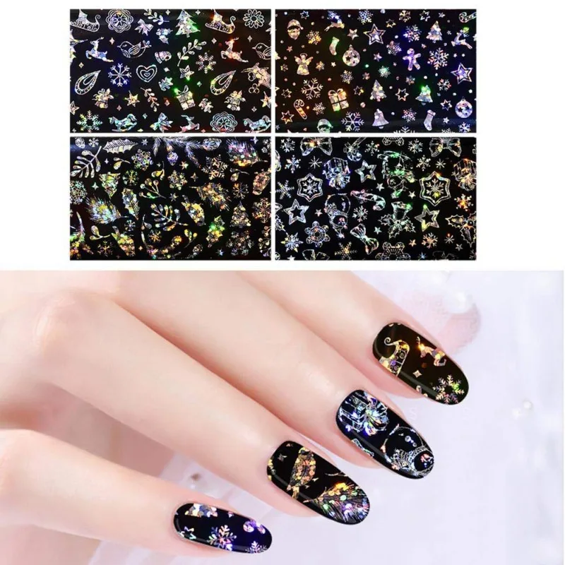 Christmas Image Holographic Nail Foil Snow Flower Star Nails Art DIY Beauty Sticker 3D Adhesive Polish Tips Manicure Tools