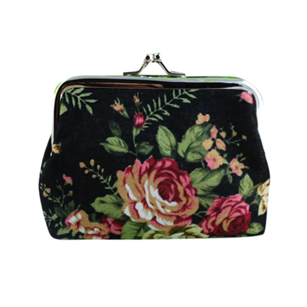 

2019 New Wallets Fashion Wild Women Wallets Small Fashion Brand Creative Canvas Rose Buckle Coin Bag Fabric Card Package K523