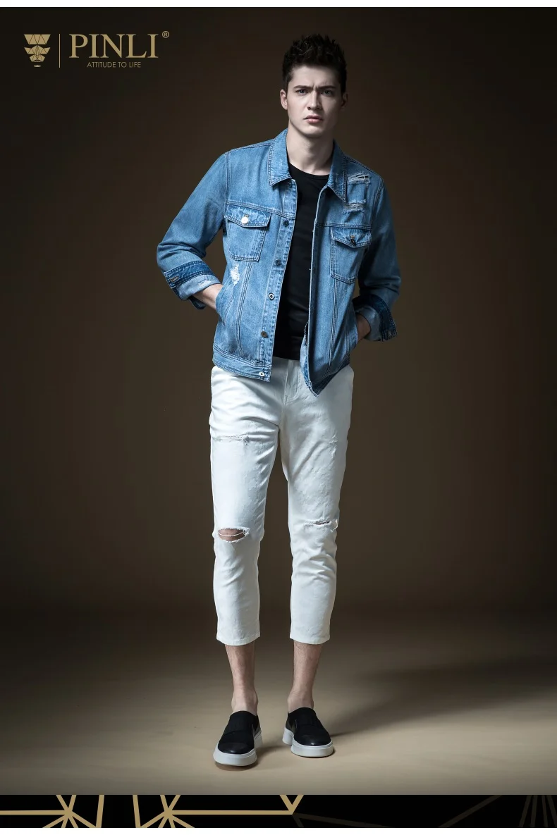 Mid Slim Light Jean Made Новинка весны горячие для мужчин развивать мораль отверстие ноги девять очков высота ковбойские штаны B191316037