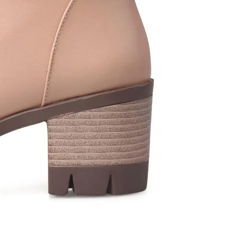 TAOFFEN/модные женские ботильоны на квадратном каблуке женские ботинки с круглым носком на шнуровке Женская Винтажная обувь на высоком каблуке размер 33-43