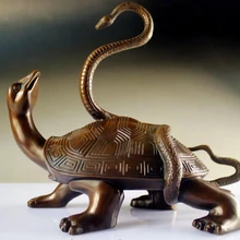 USPS в США S0805 Китай Фэн-Шуй Медь Бронзовый Дракон Черепаха Змея Миф Базальтовые Бог зверь статуя