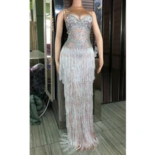 Роскошное длинное платье с бахромой, украшенное кристаллами, для девушек, для вечеринки, сексуальное платье, для выпускного, дня рождения, празднования, тяжелые платья ручной работы с камнями, DJ381