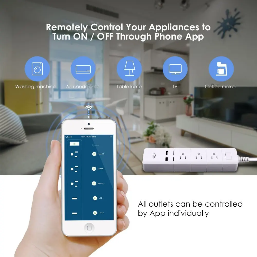 Новое поступление RSH Smart power Strip Великобритания, 3 wi-fi-розетка розетки 4 стабилизатор напряжения с USB плоским штекером, Совместимость с Alexa, Google