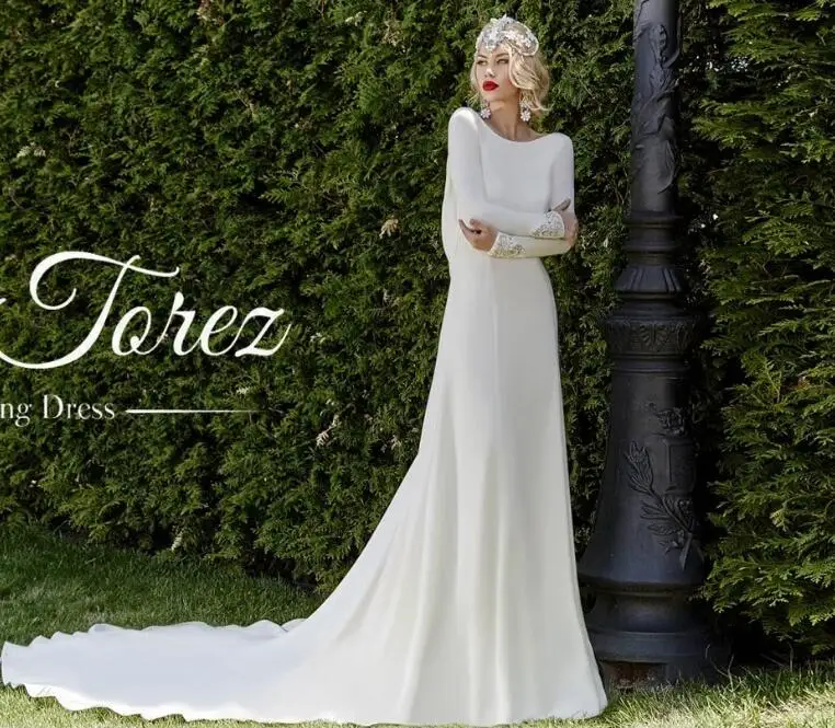 Длинные рукава Vestido De Noiva 2019 мусульманские свадебные платья русалка атлас Boho Дешевые Свадебные платья