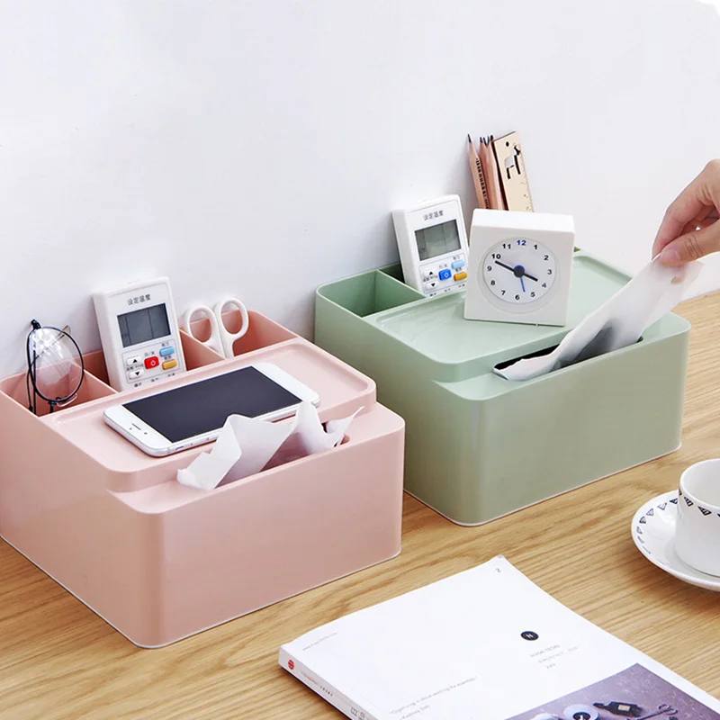 Home Kitchen Plastic Tissue Box Solid Napkin Holder Case Multi-fuction Remote Control Phone Living Room Storage Simple Stylish