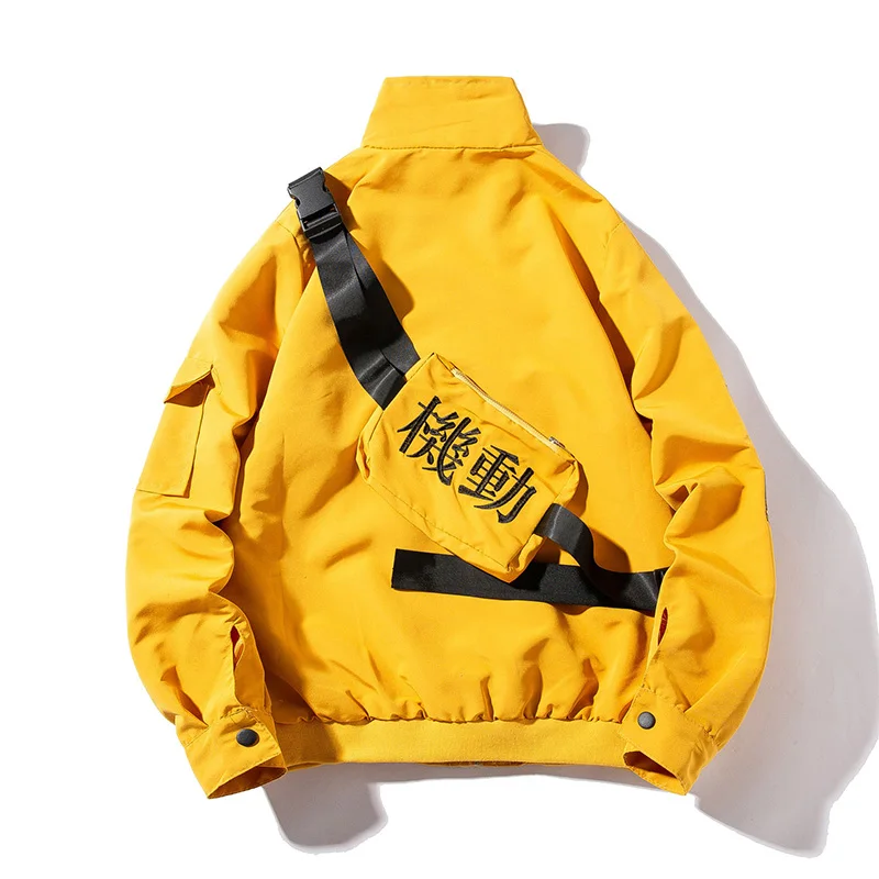 

Streetwear Fashion Bomber Jacket Men Windbreaker Casual Hip Hop Mens Jackets Coats Ribbons Pockets Women Overcoat