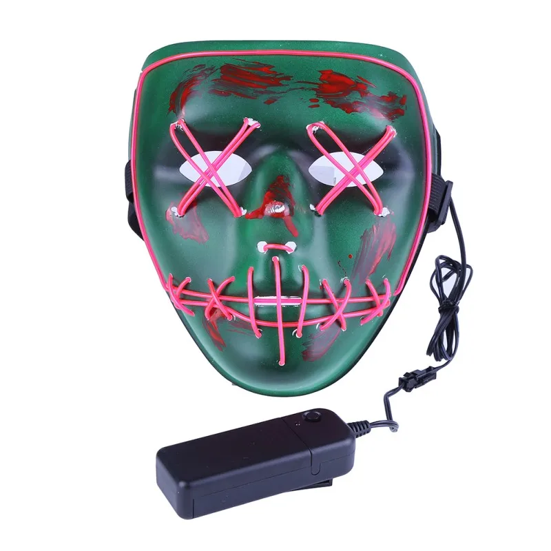 Светящаяся маска EL на Хэллоуин,, страшная гримаса, кровавая EL Wire, рождественские, вечерние, Клубные, бар, DJ, светящаяся маска для лица