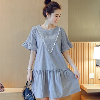 

Maternity Tunic Wear Big Sizes Women Dress Cotton Pregnant Clothing Premama Striped Maternity Pregnancy Clothes