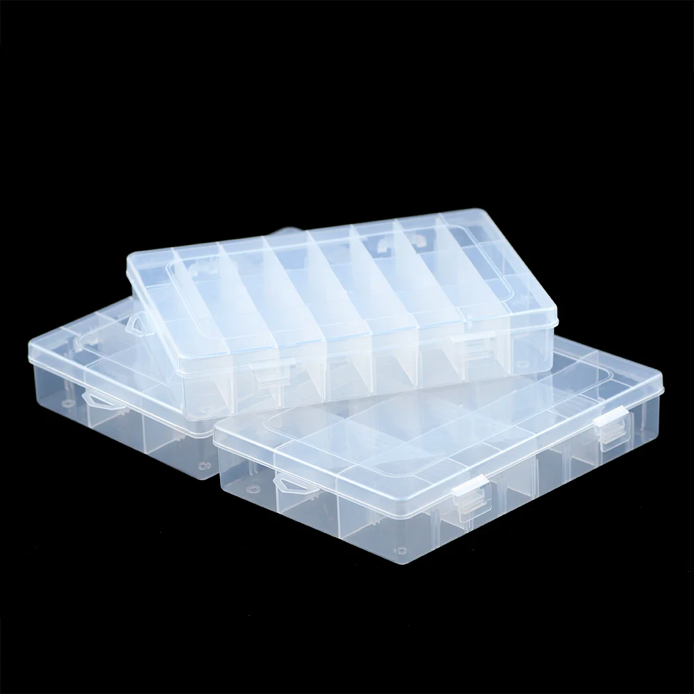 

BTFBES Rectangle Adjustable 24 Slots Plastic Jewelry Necklace Storage Box Case Craft Container for Beads Earrings Rings Boxes
