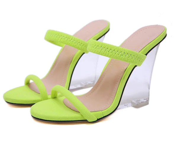 

Women Slides Transparent Sandals Wedges High Heels Crystal Wedge Heel Sandals Female Ladies Slippers Plus Size Flip Flops 4886