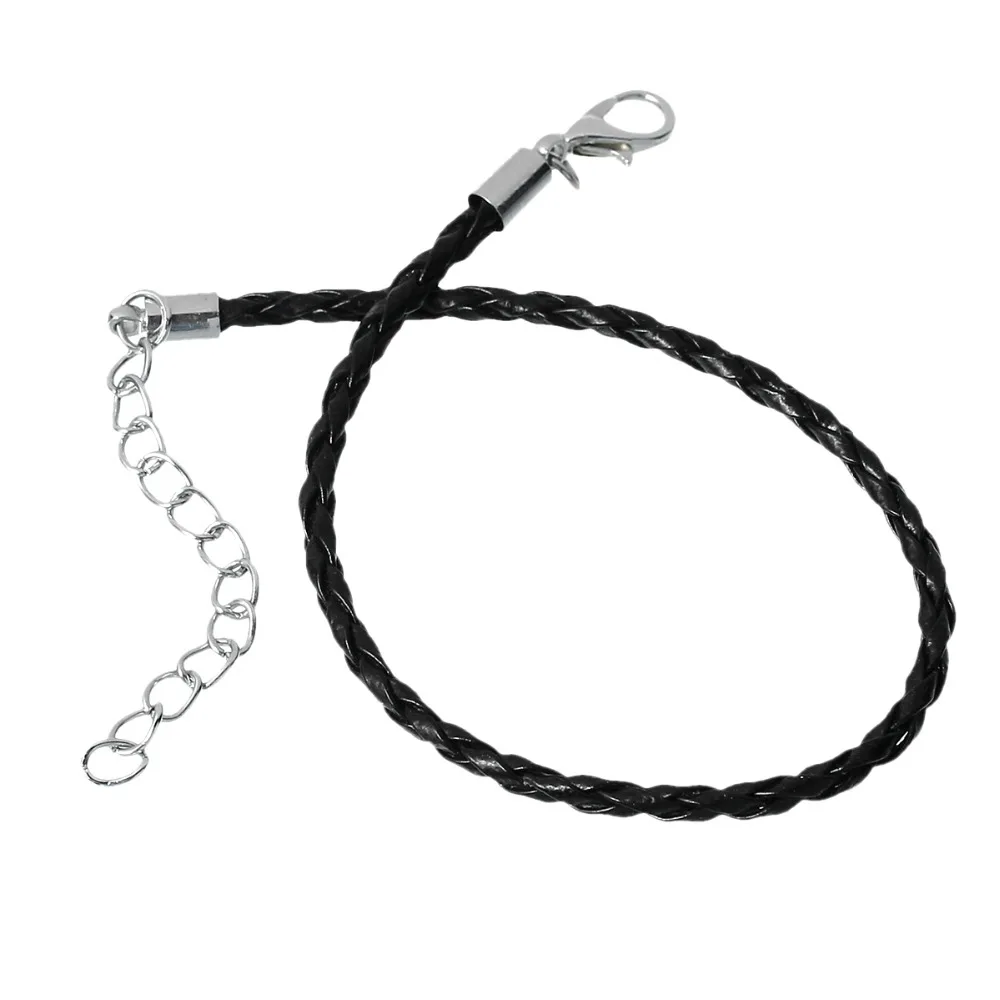 DoreenBeads 2018 Hot Sale Black Alloy Leatheroid Silver Tone Lobster Clasp Extended Chain Bracelets for Men & Women (1)