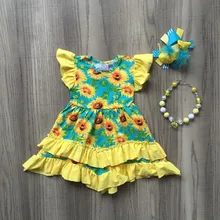 Новое летнее платье для маленьких девочек, одежда платье с подсолнухами для девочек, детское платье из мягкого шелка норки Эксклюзивное Платье с аксессуарами для девочек