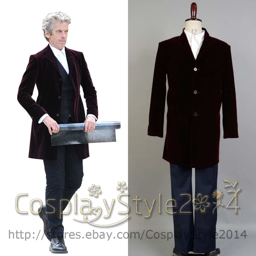 

Who is 12th Doctor Who Peter Capaldi Cosplay red Trench Coat, Pants, Shirt, Vest Full Set Halloween Carnival costume For Adult