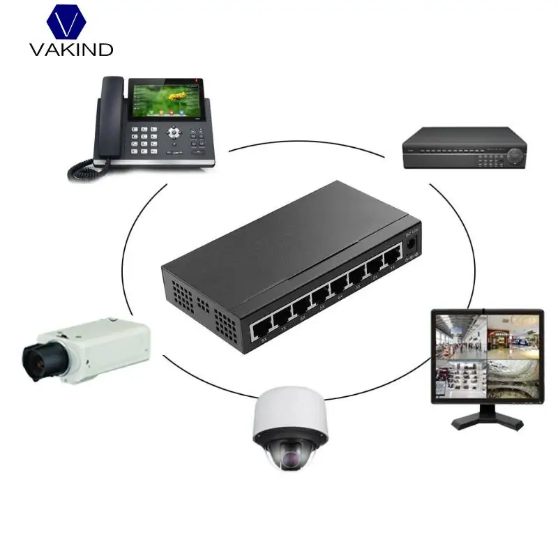 

VAKIND NEW Network 8 Ports Gigabit Switch 10/100/1000 Ethernet Network Lan RJ45 Switcher Hub Full/Half Duplex Exchange With Plug