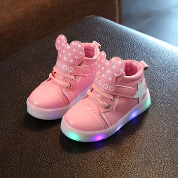 

Luminous Sneakers For Children Girl Sport Shoes Autumn Spring PU Leather casual shoes for baby Boys and Girls Kids Shoes