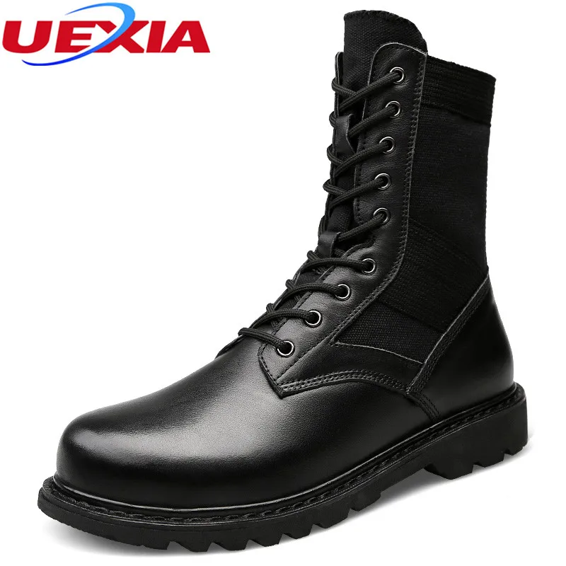 

UEXIA Big Size High Military Quality Leather Rubber Winter Fur Warm Snow Shoes Men's Boots Outdoors Tactical Boots Militar Botas