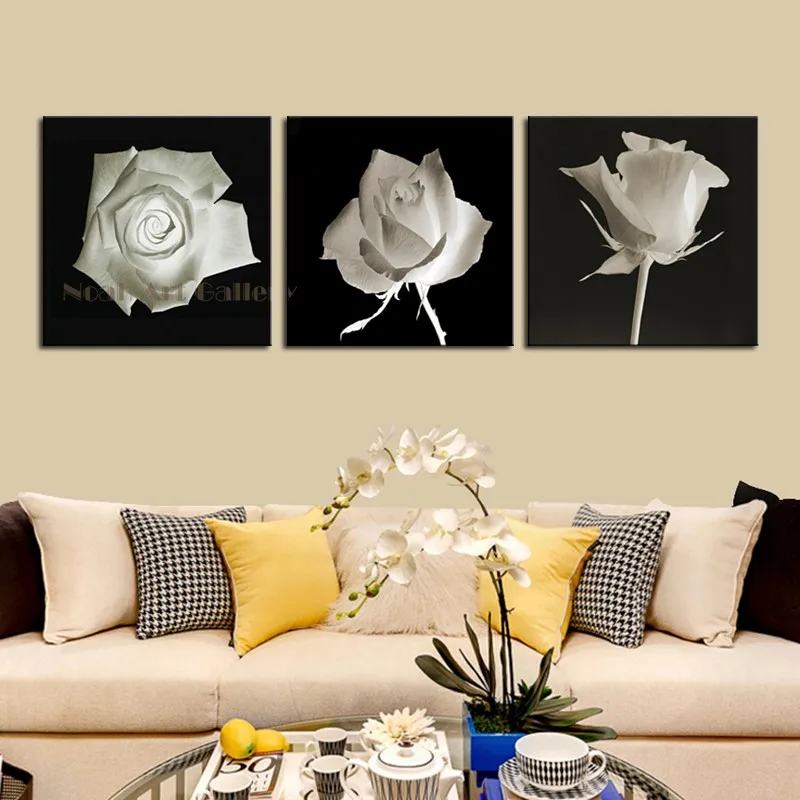 3 Stks Zwarte Achtergrond Witte Rose Modern Doek Bloem Schilderen Hoge  Definition Print voor Home Wanddecoratie Frameloze|art painting  equipment|painting arts and craftsart deco wall hangings - AliExpress