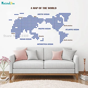 

Two Color Dots World Map Wall Sticker Unique Home Decoration with English Labeling Living Room Self-adhesive Art Murals YT683